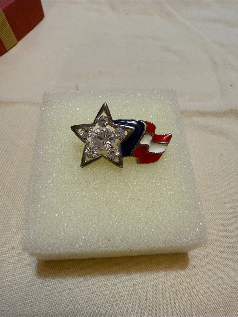 Crystal Star and Flag Enamel Brooch - Red, White & Blue